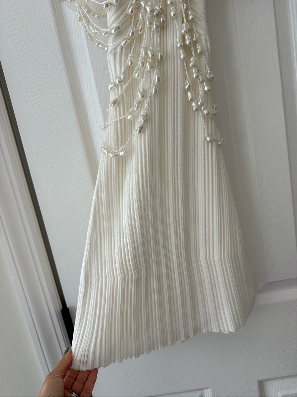 Cult Gaia Oliviana Faux Pearl Adorned Knit Mini Dress Off White - Picture 7 of 15